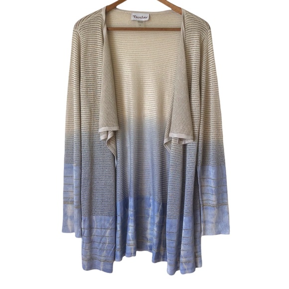 ***😀3 for $35/Tanjay Ombré Blue Tie Dye Cardigan, Gold Sparkle in the fabric. - Picture 1 of 12